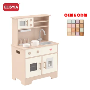 Wooden Kitchen Set 2-4 Years Pink Princess Hot Sale Faucet  Cutting Fruit Utensils Fridge Oven Girls Boys