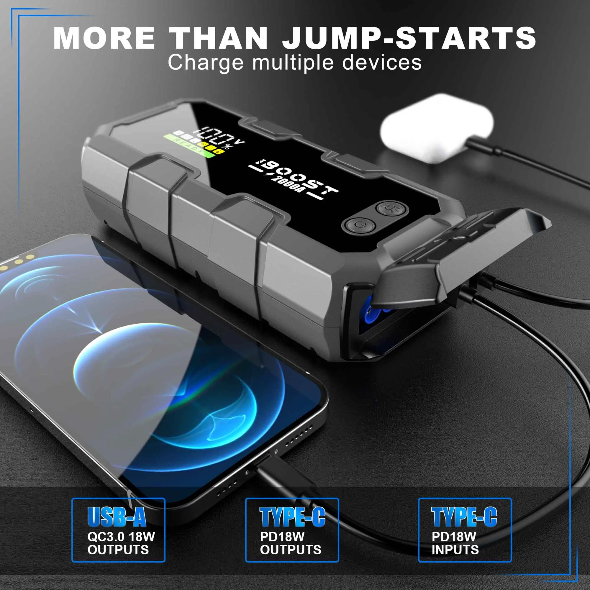 Custom Logo OEM Emergency Power Supply Multi Function Battery Booster Powerbank Jump Starter Power Bank for Car Truck Motorcycle