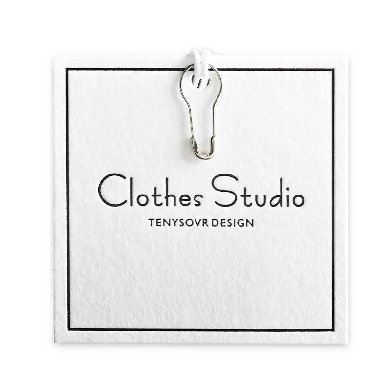 Recycled Custom Logo Flocked Cloth Paper Kids Garment Hangtags With String and Safety Pin Forn Jean Clothing Hang Tag With Logo