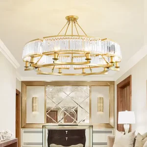 American Retro Style Luxury Crystal Chandeliers Living Room Bedroom Metal Pendant Light