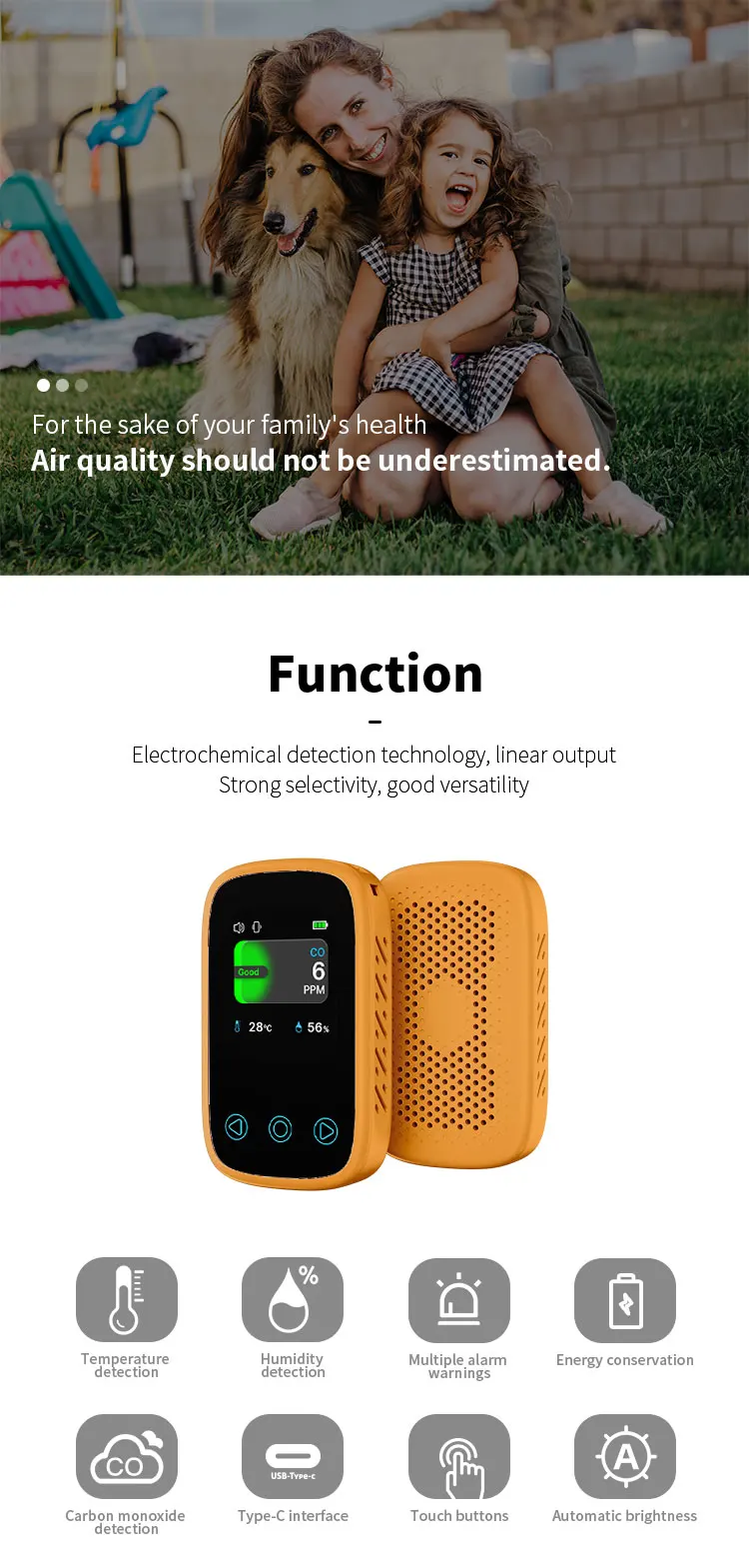 Portable Wall mounted Carbon Monoxide detector CO detector for car for camping and home