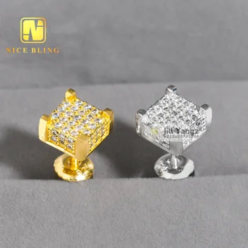 Ready Stock ear studs Square screw back earrings Iced Out Jewelry Wholesale  925 Rhodium Plating jewelry moissanite stud earring