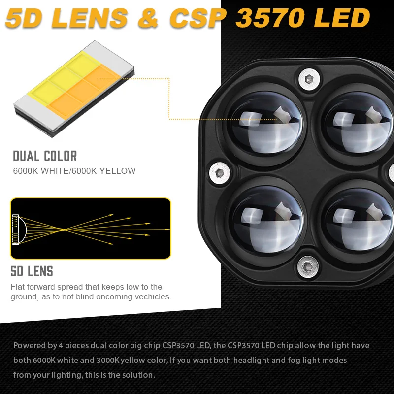 Hi/Low белый/желтый 4000 люмен мотоциклетный лазерный пистолет 40 Вт Автомобильные светодиодные Вспомогательные фары дальнего света Рабочая фара автомобильная система освещения