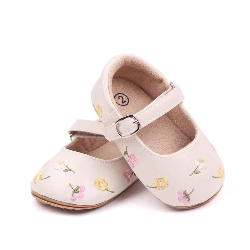 Beautiful Flower Embroidery Soft PU Leather Princess Baby Girl Shoes Toddler Shoes for Girls Baby Walking Shoes factory