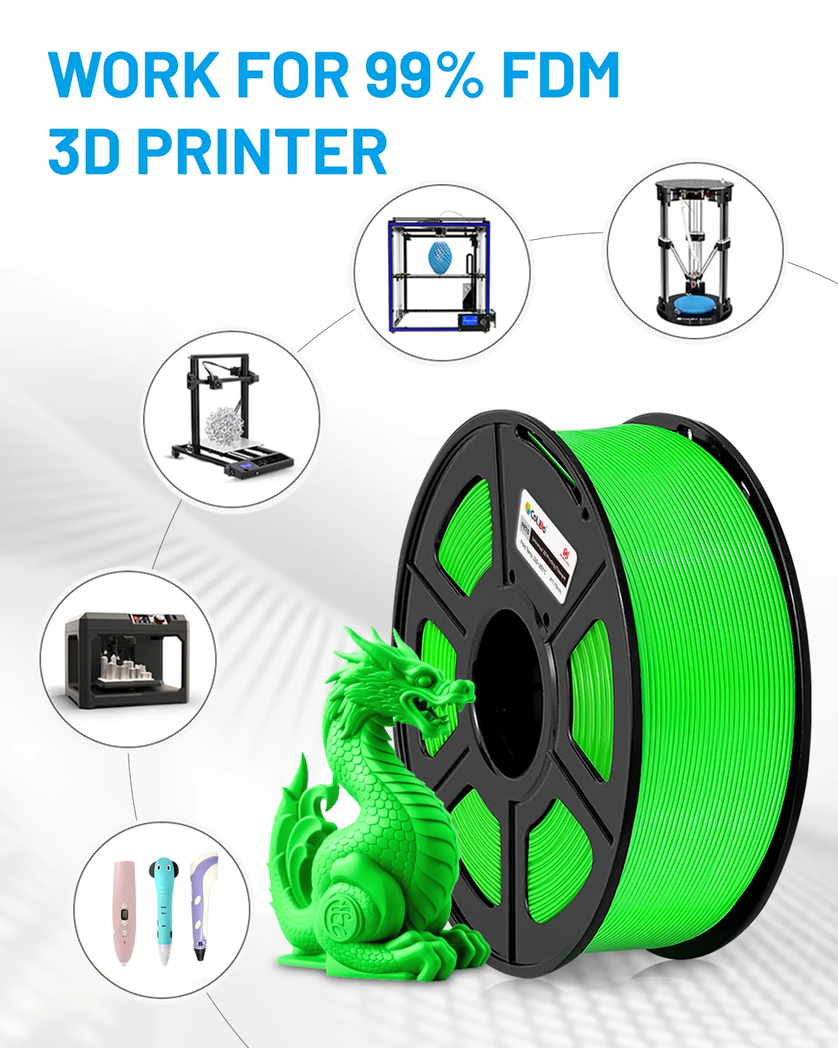 CoLiDo Overseas Warehouse Direct PETG-filament voor 3D-printers, zeer sterk 1,75 mm PETG transparant filament GreenFilament_voghion.com