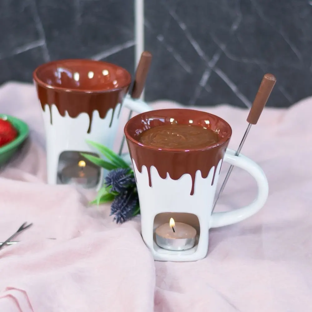 Tazza Per Fonduta Di Cioccolato Da 130 Ml, Tazza Da Caffè In Ceramica Da 130 Ml Con Forchette Tazze Di Fusione Per Burro Di Formaggio Al Cioccolato Tazza Di Fusione Versatile Facile Da Pulire