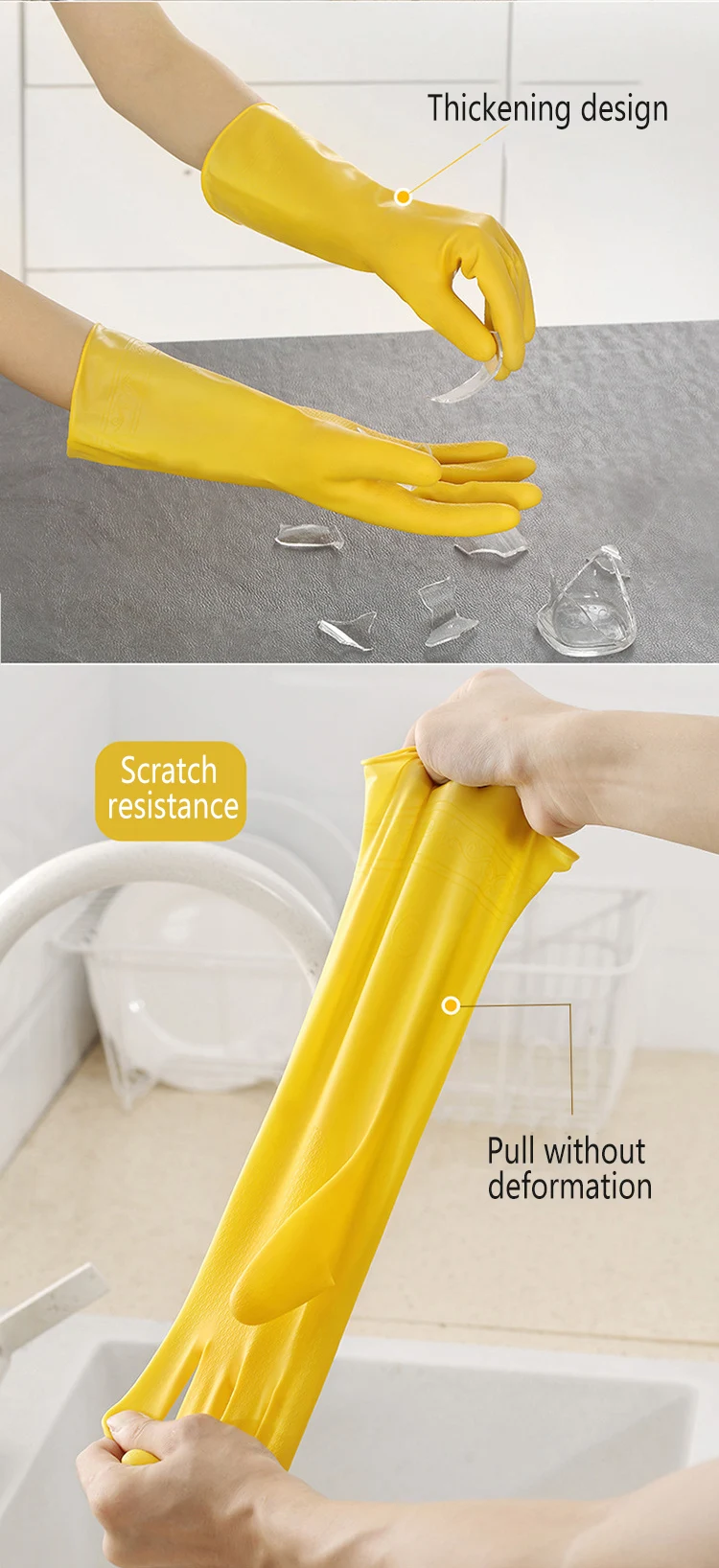 Durable Reusable Waterproof Cleaning Latex Rubber Household Gloves