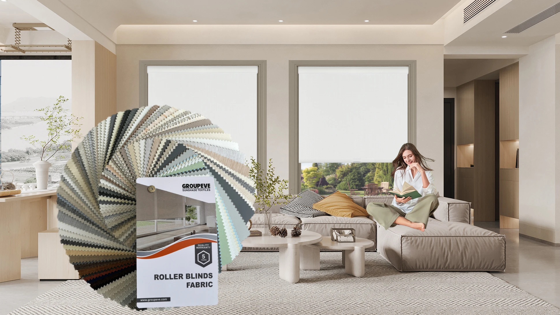 Wholesale White Coating Polyester Roller Blinds Fabric with 410GSM Weight and 3M Width for French Windows