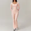 long sleeve+flared pants pink