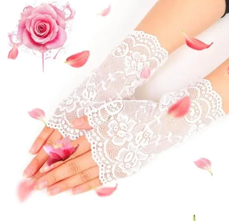 Spring and Summer Womens Sexy Lace Gloves Fingerless Lace Dance Sexy Ladies Half Finger Mesh Mitten Driving Gloves