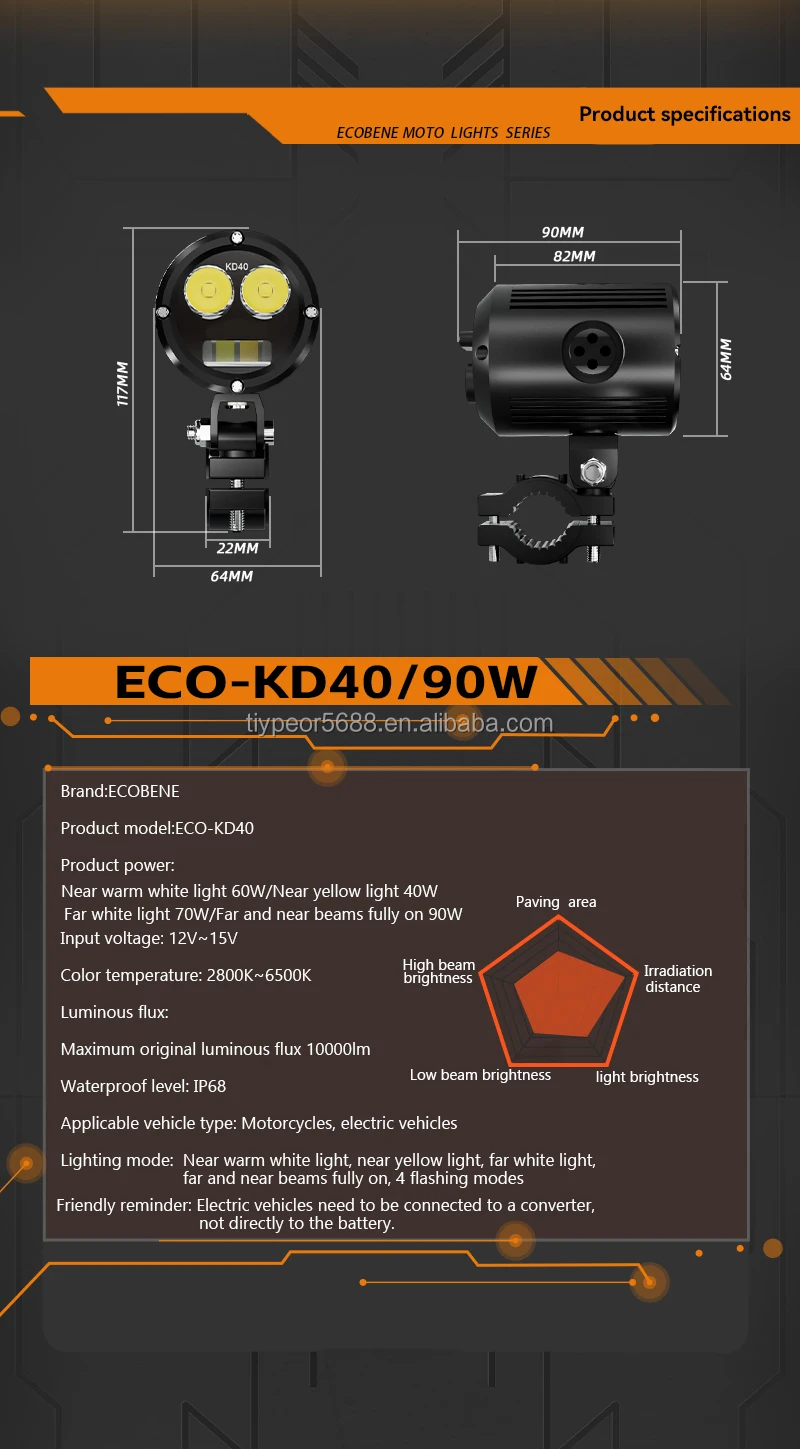 product tiypeor motorcycle high power 90w wireless switch driving auxiliary spotlight super brighter cnc aluminum fog light for atv utv-9