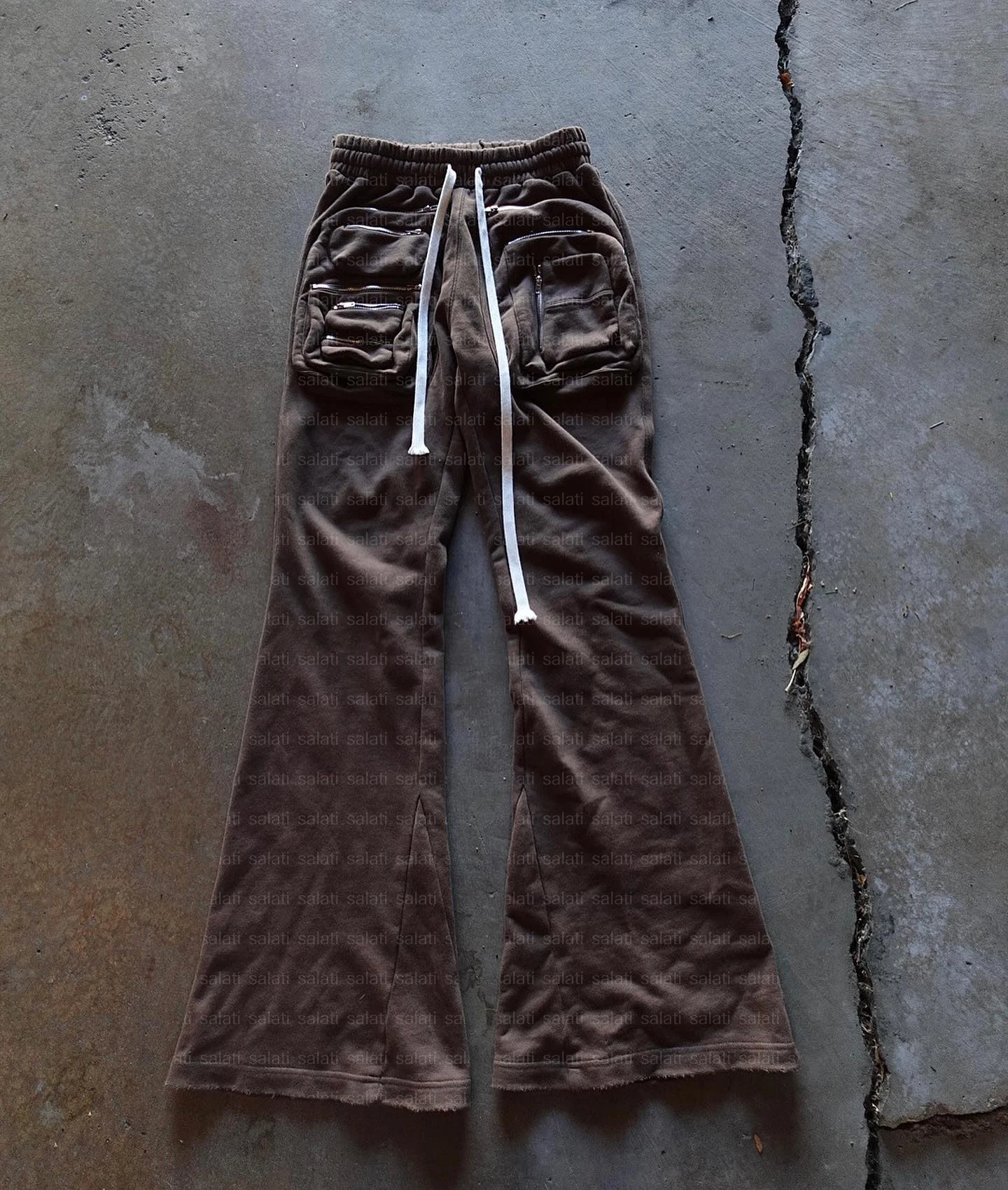 Custom Fleece Sweat Trousers Cotton French Terry Baggy Wide Leg Heavyweight Flared Bottom Cargo Pants Acid Washed Sweatpants Men gallery 4