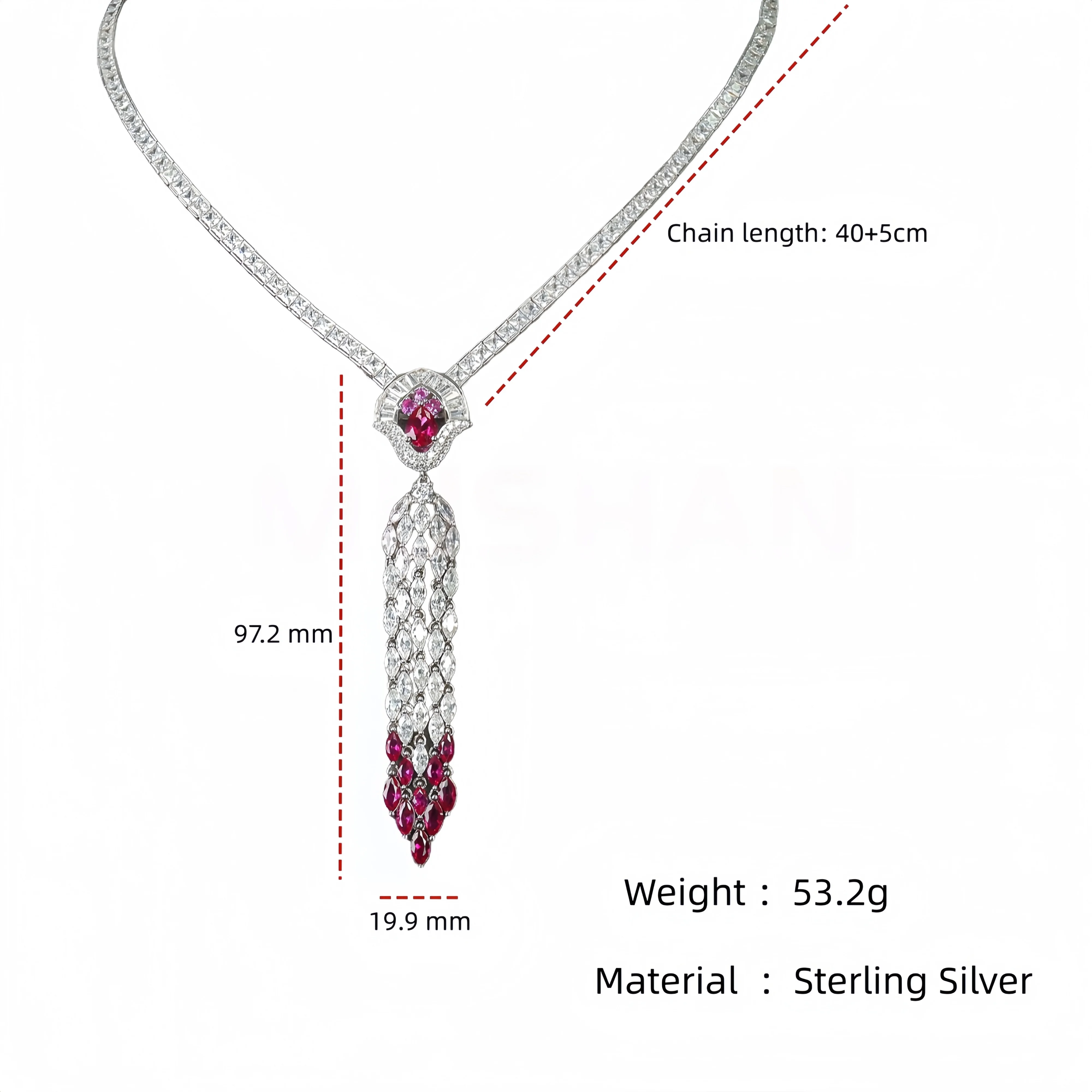 MUSHAN Jewelry Factory High Carbon Diamond and Ruby Stone Tassel Jewelry Pendant Necklaces 925 Silver for Women Wedding Party