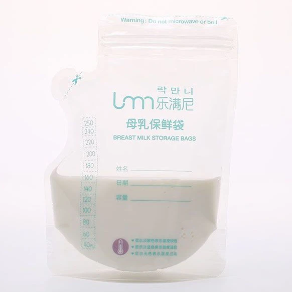 250ml customized double zipper bpa free food grade safty breastmilk storage bags with temperature sensor manufacture