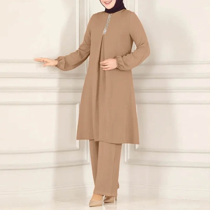 Fashion Coordinated Formal Muslim Women 2pcs Set Abaya Dress Islamic Arab  Clothing Modest Two-piece Sets