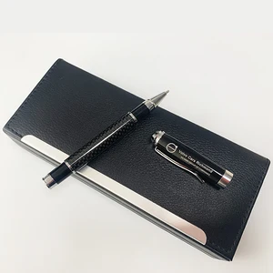 Wholesale Heavy Luxury Carbon Fiber Metal Roller Pen With Custom logo Novelty Metal Ballpoint Roller Pen Set With PU Leather Box