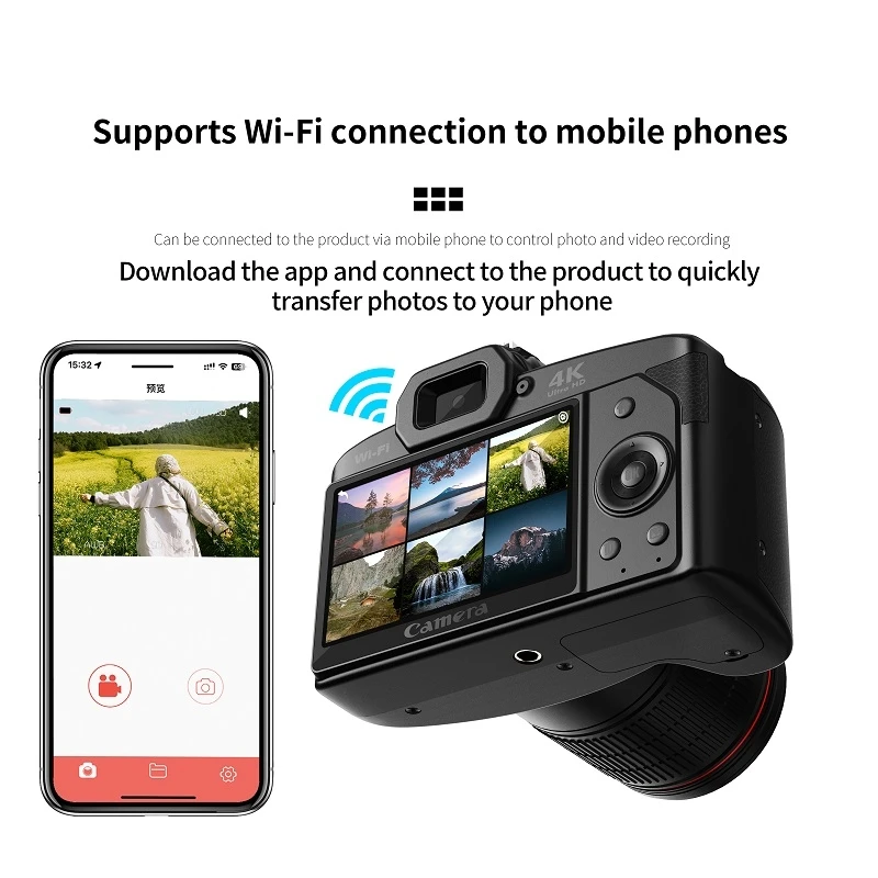 4Kデュアルカメラナイトビジョンビデオカメラ64MPWIFIデジタルカメラ