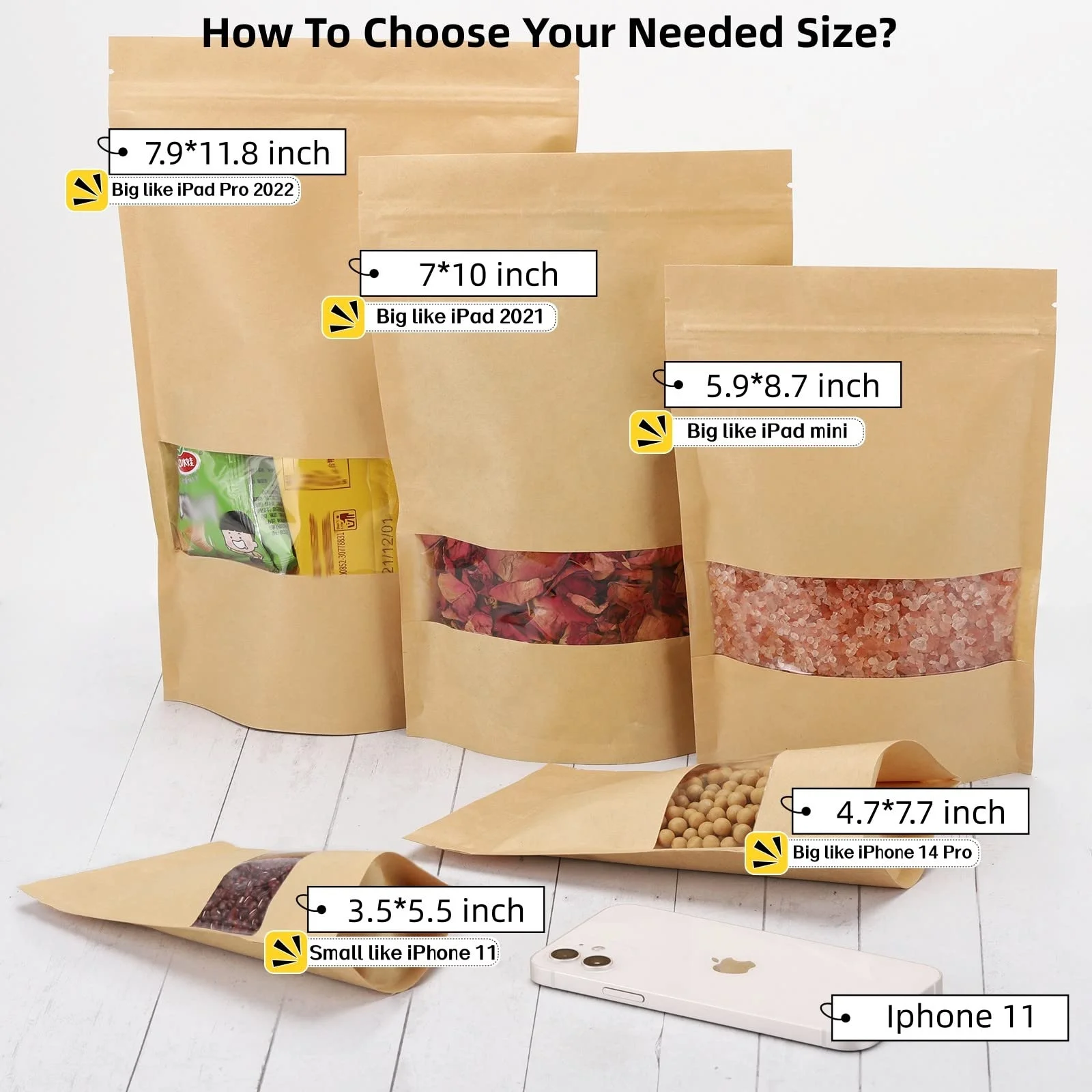 Custom Kraft Paper Coffee Bags with Moisture Proof Window Promotional Ziplock Edible Pouch for Food Tea Stand Packaging Pet Food