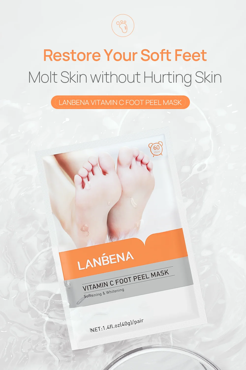 LANBENA New Arrival Vitamin C Exfoliating Whitening Foot Mask  Moisturizing Foot Peel Mask