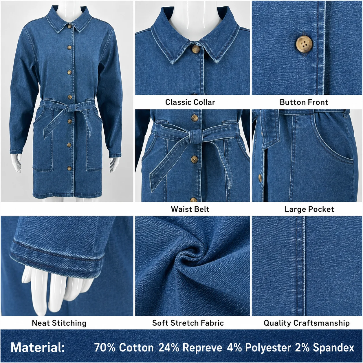 New Season Wholesale Custom Woven Denim Coated Stand Waterproof Windproof Breathable Casual Plain Jacket