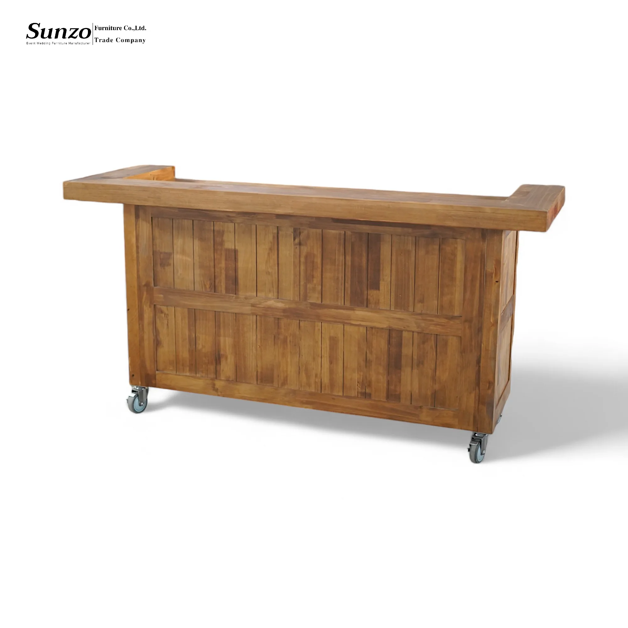 Customized Contemporary Pine Wood Bar Counter Table Wheels for Hotel Cafe Restaurant Outdoor Dining Home Bar Interior Display