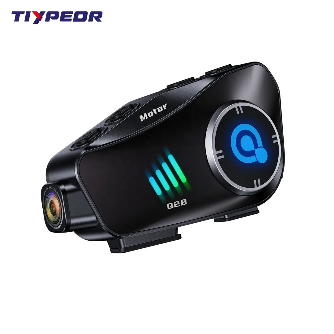 TIYPEOR New Listing 300m Motorcycle Intercom Headset LCD Displayed FM Radio Dashboard Camera Motorcycle Earphone