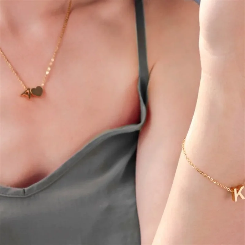 Stainless Steel 18K Gold Plated Heart Initial Pendant Necklace Custom Name Friendship Birthday Gift Personalized Necklaces