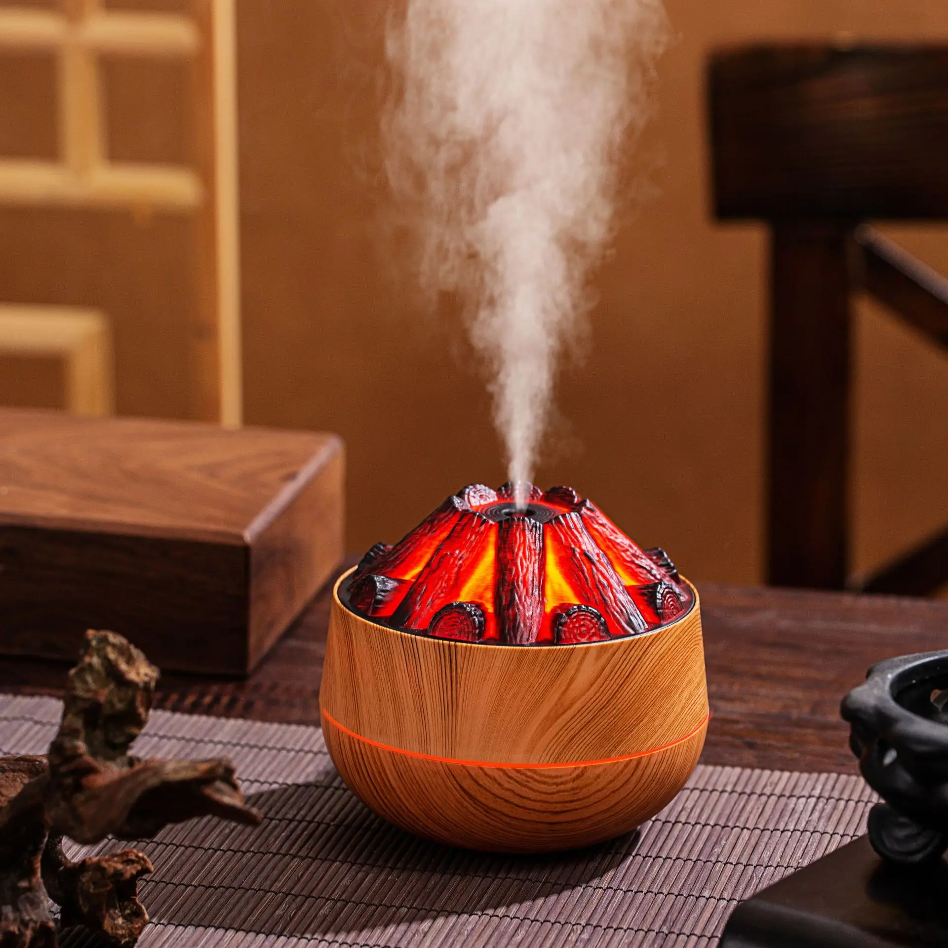 USB Mini Charcoal Round Air Humidifier Cool Mist Ultrasonic for Home Decor Tabletop Volcanic Plastic Material Aroma Diffuser