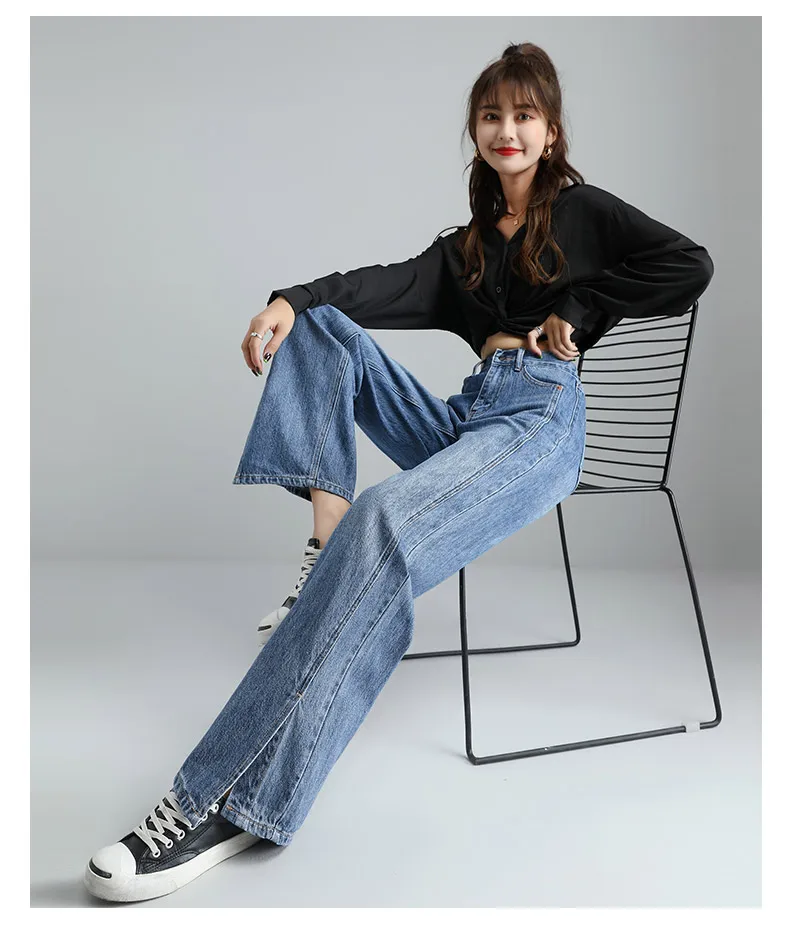 2021 Nuove Donne Jeans Blu Allentato A Vita Alta Mamma Grandi Pantaloni  Dritti Lunghi Larghi Larghi Gamba Delle Donne Jeans Street Wear - Buy Jeans  Patchwork,Jeans In Denim Personalizzati,Pantaloni Jeans Per Donna