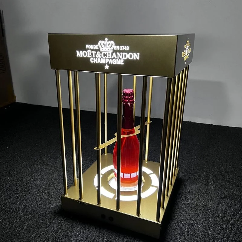 Customized Logo Bar Rechargeable Golden Moet Cage Display Vip Metal Acrylic  Led Champagne Bottle Presenter For Night Club - Buy Golden Moet Cage