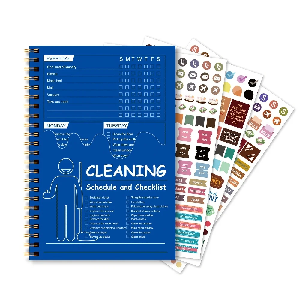 Customizable Household Chores Organizer Daily & Weekly Spiral Bound Cleaning Schedule and Checklist Notebooks