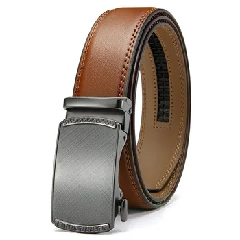 Wholesale Automatic Micro Buckle Casual Metallic Automatic Buckle Genuine Leather Belts For Men's Fashion Accessories