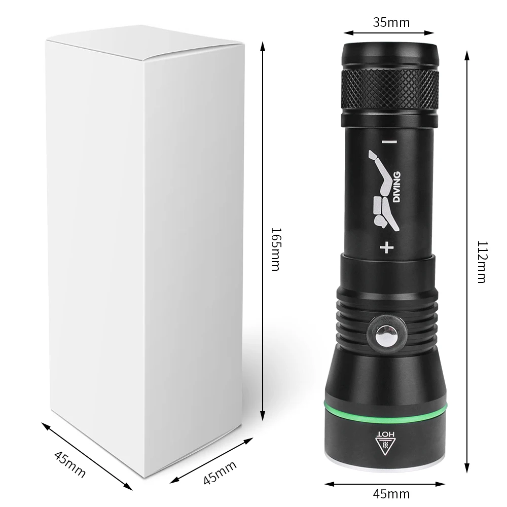 3000 Lumens Professional Diving Flashlight Scuba Diving Torch Aluminum