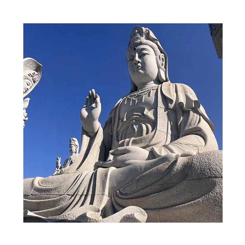 Chinese Buddha Guan Yin Stone Sculpture for Outdoor Garden Decor Natural Stone Large Size Figure Statue