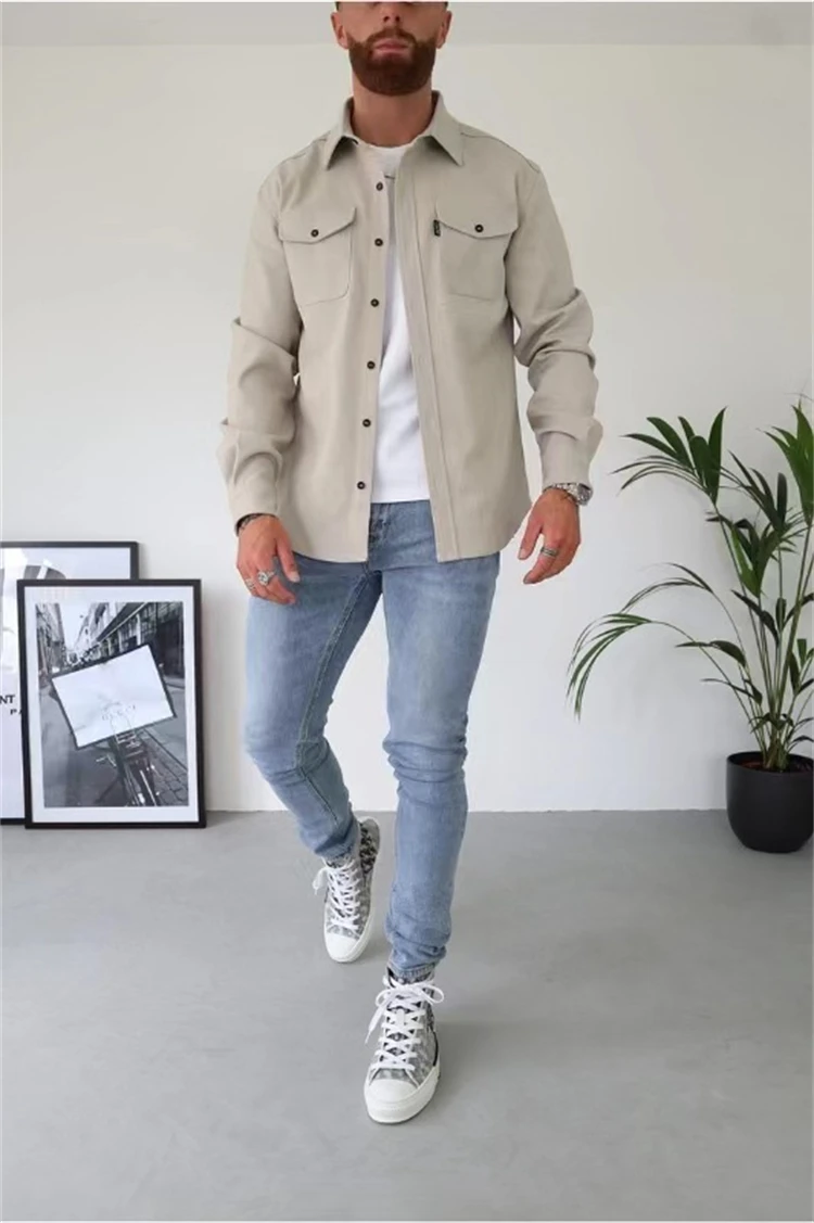 Men's Autumn Winter New Full Sleeve Casual Shirt Outdoor Spring Autumn Design Solid Color Men's Shirt