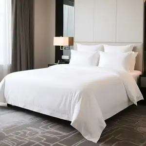 Modern Hotel White Cotton Simple Duvet Cover Set Customizable Eco-Friendly Breathable Wrinkle-Resistant 4-Piece 300TC Queen