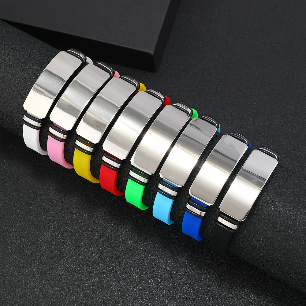 Spot Custom Logo Soft Silicone  Adjustable Basketball Bracelet Stainless Steel Engrave Name Phone Number for Women Men Jewelry