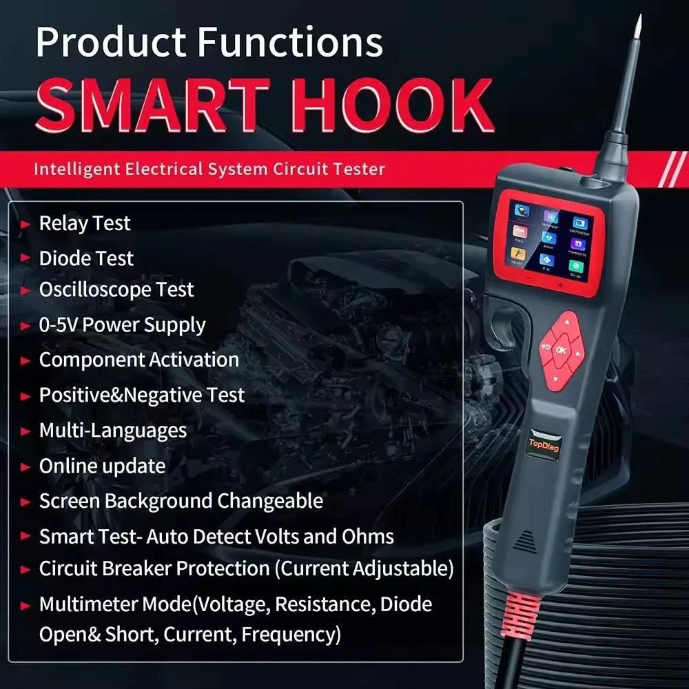 TOPDIAG Jdiag P200 SMART HOOK Powerful Plastic Probe Intelligent Circuit Analyze Battery Tester with 1 Year Warranty