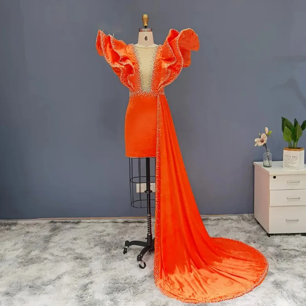 open lace back dress Burnt Orange Mermaid Prom Dress Long With Split Off-the-Shoulder – Dbrbridal main image 1