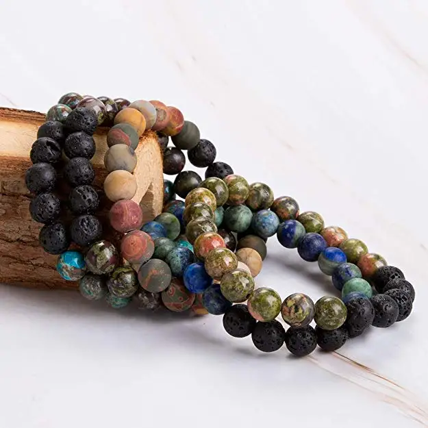 Bivei Lava Rock Aromatherapy Bracelet - Adjustable Braided Gemstone Bracelet For Essential Oils