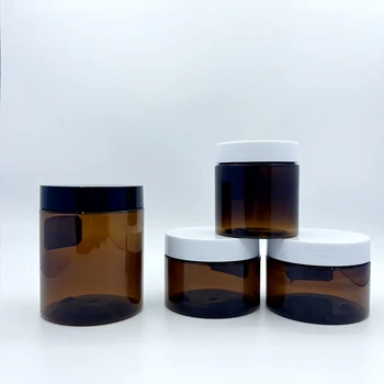 Wholesale Custom plastic wide-mouth bottle Eco Friendly Empty 2oz 4oz 8oz Amber Clear Plastic Cosmetic Cream Jars with Lid