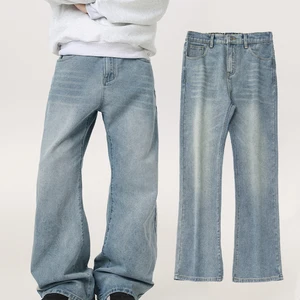 Washed-out Vintage American Style Slightly Flared Jeans Autumn Texture Loose Streetwear Retro Bell-bottom Pants