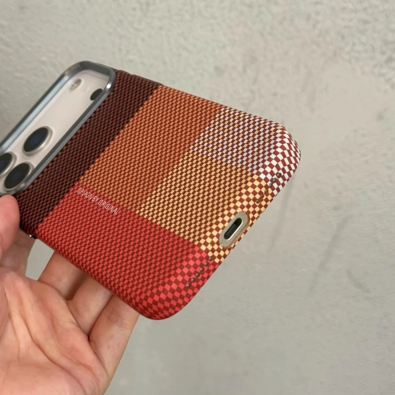 New Color Matching Carbon Fiber Textured Magnetic Case for iPhone 17 14 15 16 Pro Max Metal Lens Frame Shockproof Hard Cover