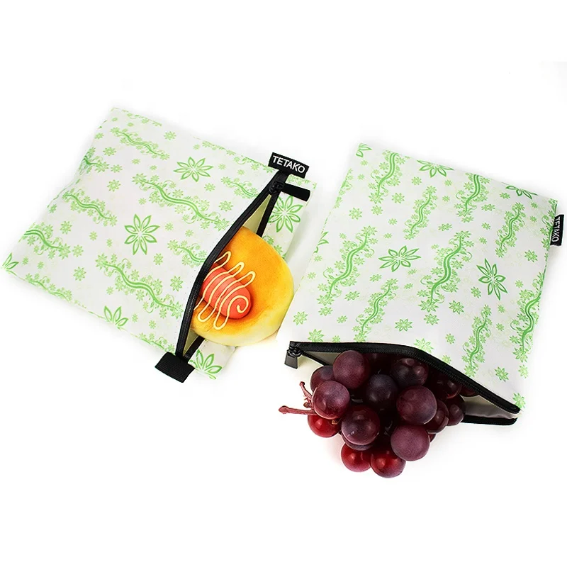 Eco Friendly Washable Reusable Snack Bags Printed Fabric Sandwich Bag