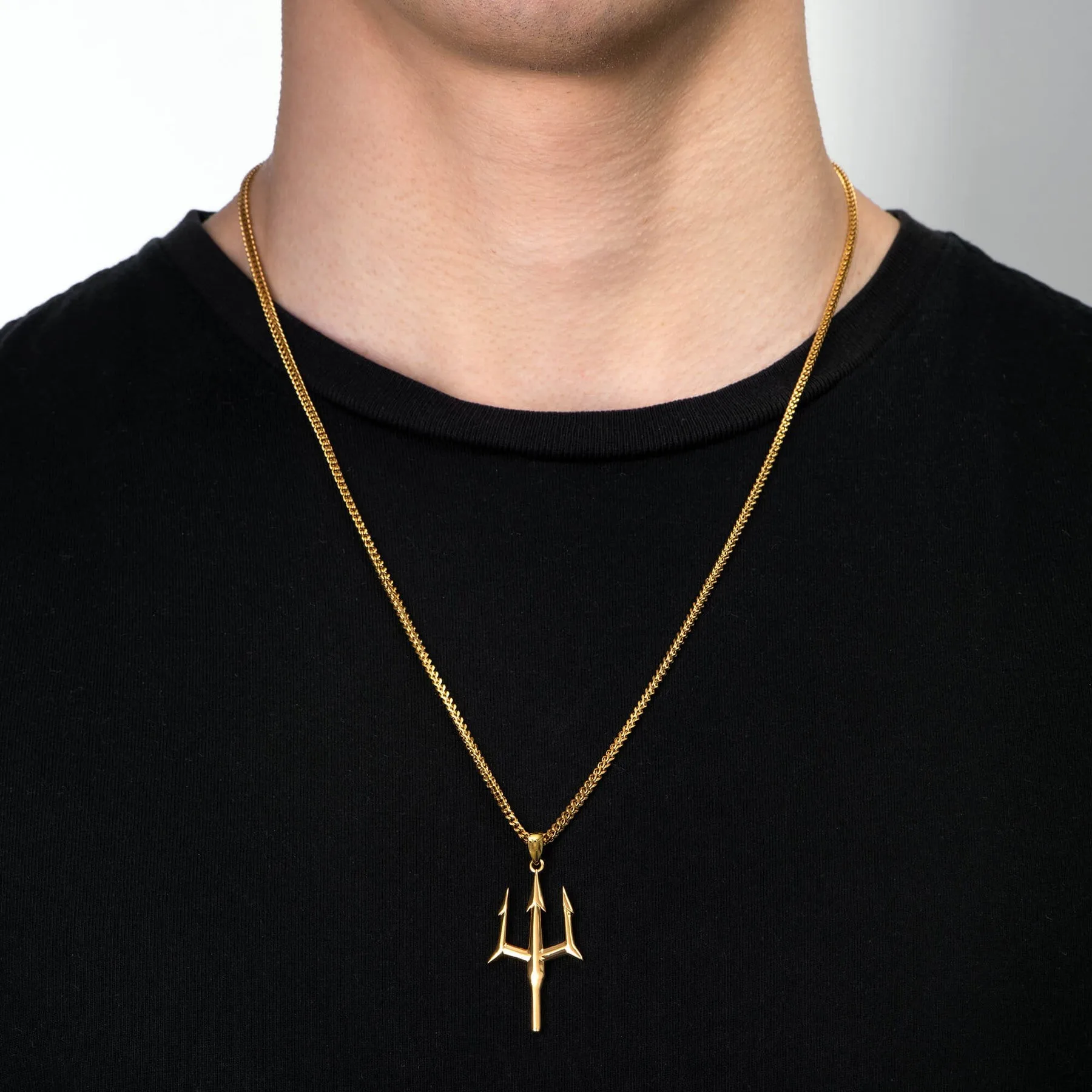 Collana Uomo Con Ciondolo Tridente Del Re Marino, In Acciaio Inox Nero, Stile Hip Hop, Con Zirconi