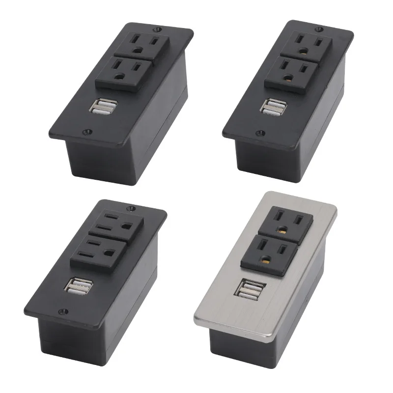 Recessed Mounted American Embedded 2Ac Outlets Desktop Socket 2 USB Charger Furniture Power Sockets for Sofa