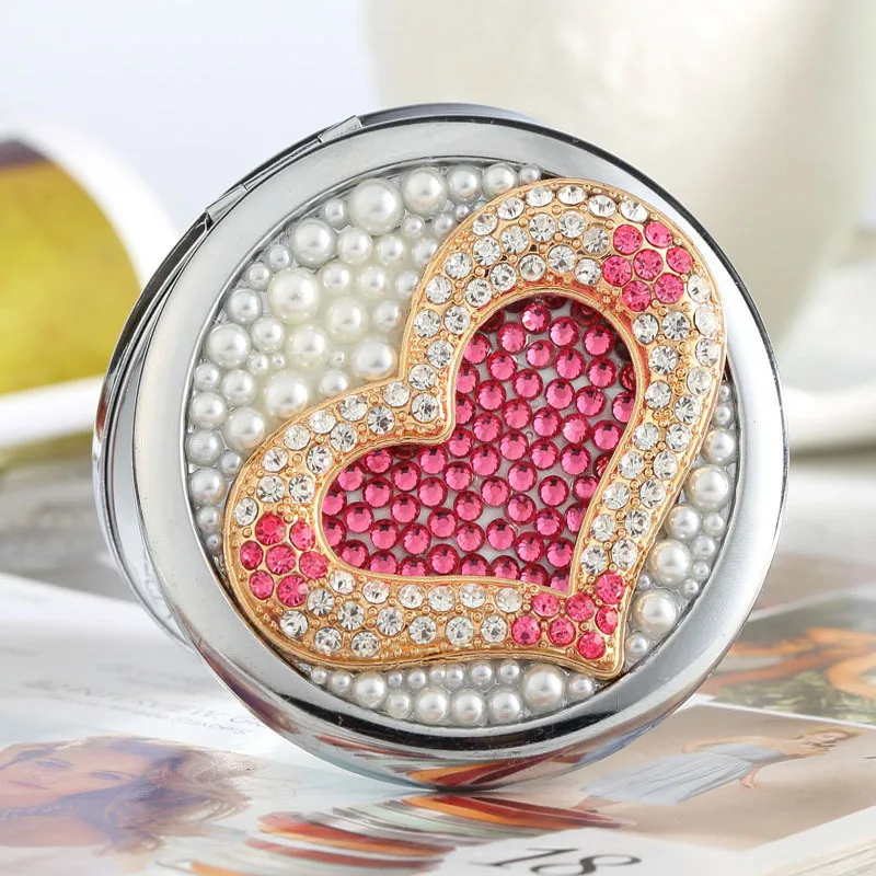 Compact Mirror Designer Luxury Bling Mirror Pocket Pink White