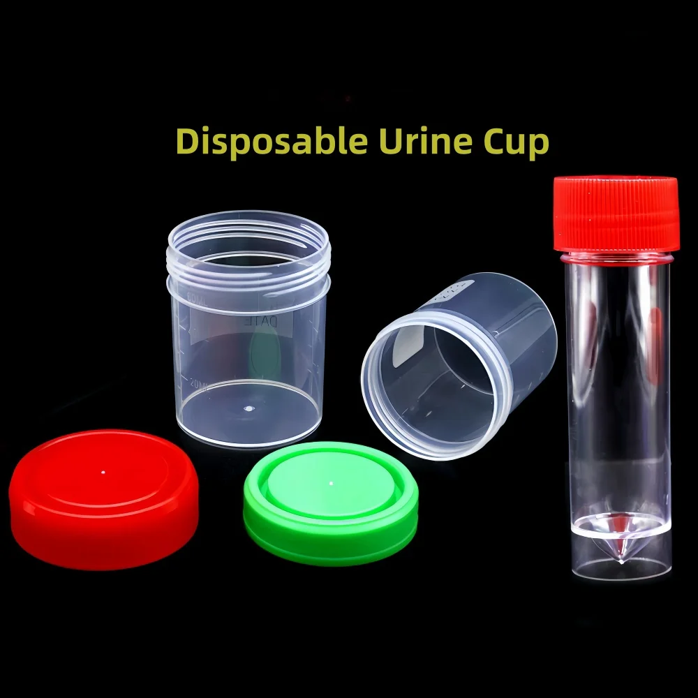 30ml 60ml 100ml 120ml PS Material Sterile Urine Bottle for Laboratory Use Red Urine Sample Container Screw Cap OEM Customizable