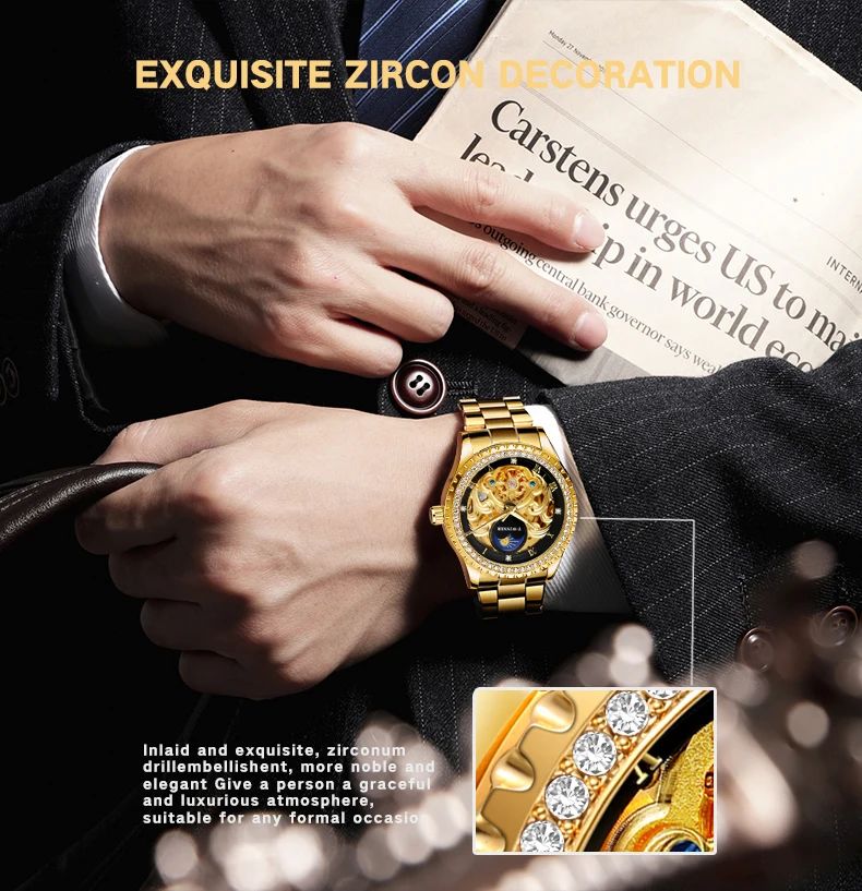 Men's Automatic Mechanical Watch Vintage Rhinestone Skeleton Design_voghion.com