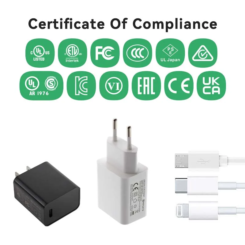EU Socket CE EMC UKCA PD3.0 5V 9V 12V USB C Fast Charger Type C Block Charger for Huawei Honor Redmi Xiaomi Oneplus Cell Phone
